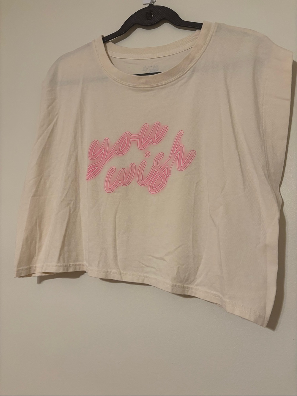 Cropped Cream Graphic Tee with Pink Script - Women